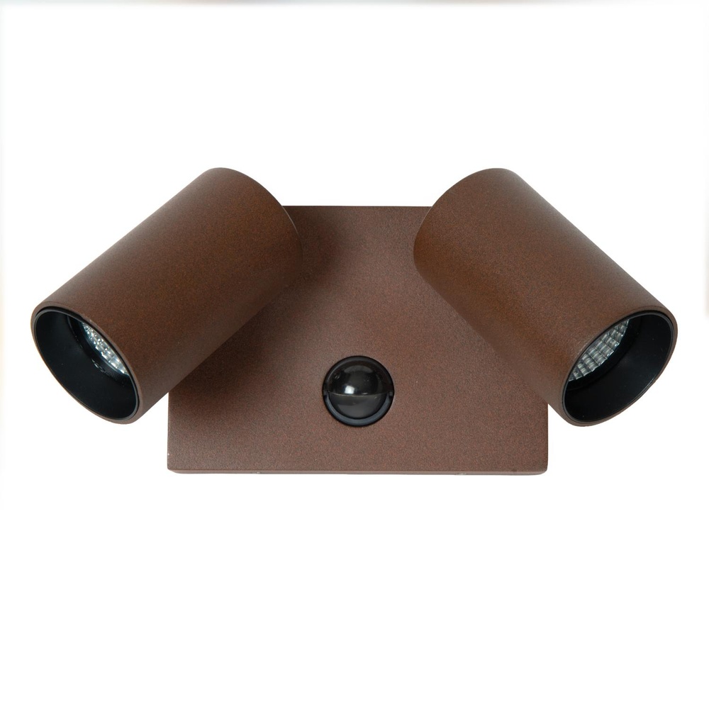 Lucide Wandspot IP65Emeric roestbruin dubbel met sensor - 69807/19/97